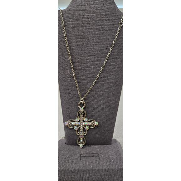 Silver Rhinestone Cross Pendant Infinity Necklace - Picture 1 of 3
